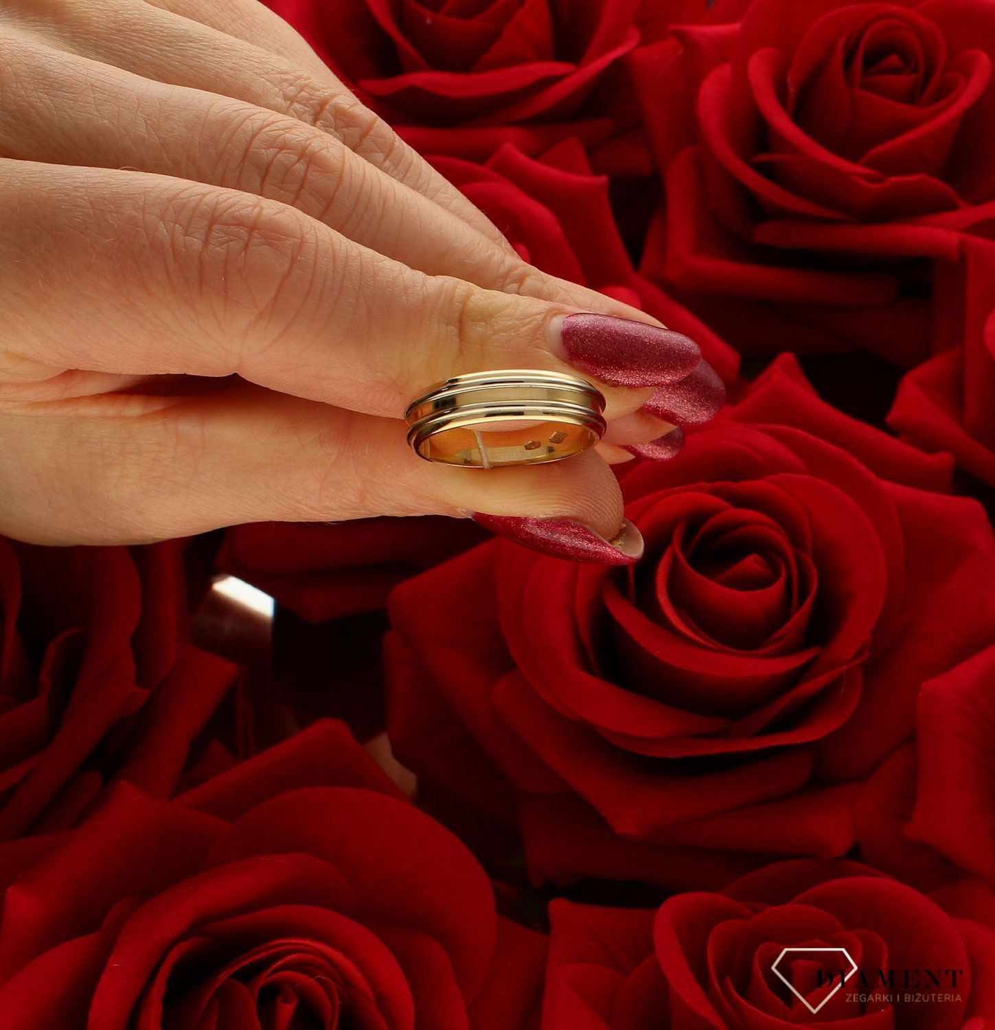 Złota obrączka ślubna płaska dwa kolory złota 585  Rozmiar 18.jpg